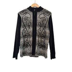 Breckenridge Wool Blend Swirl Print Full Zip Knit Jacket Womens Small Vintage